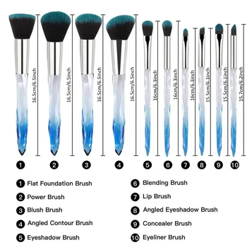 Crystal Blue 10pcs Professional Makeup Brush with Crystal Handle Foundation Brush 2