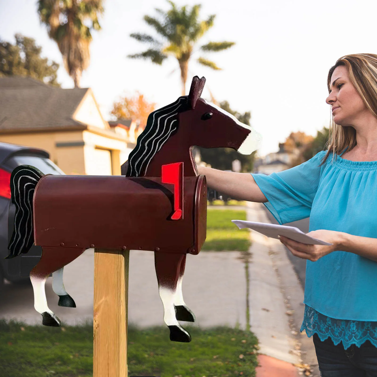 Unique Chicken Cow Horse Mailbox Metal Wall Mounted Outside Farm Weatherproof Decoration Garden Animal Post Mailboxes Craft