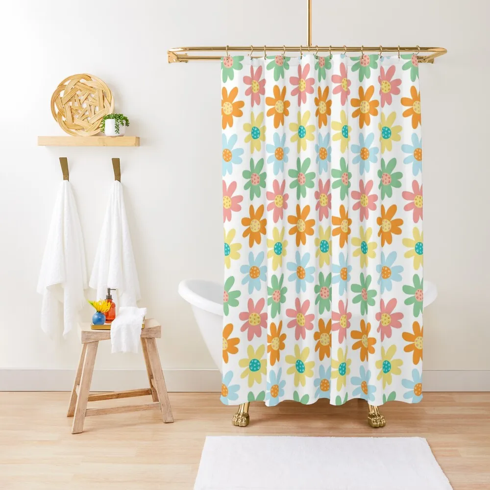 Groovy colorful spring flowers boho indie floral print white Shower Curtain Modern Bathroom Accessories