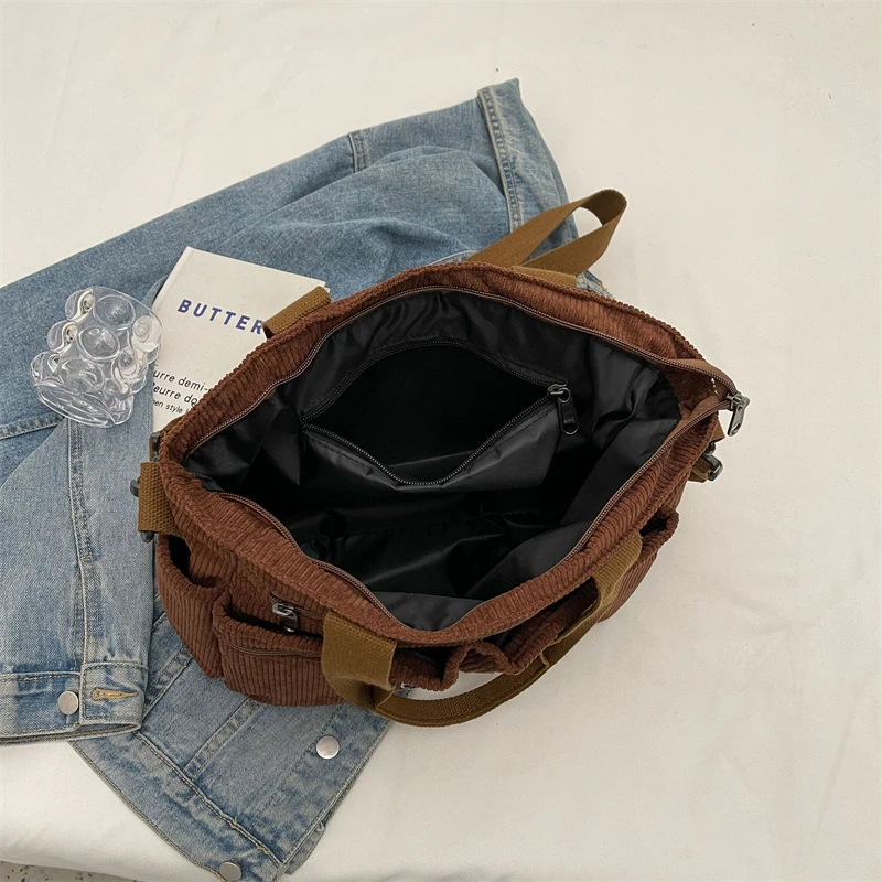 Large Capacity Corduroy Shoulder Bags Solid Soft Cotton Leisure Or Travel Bag for Women Fashion Satchels  Winter Package 2023