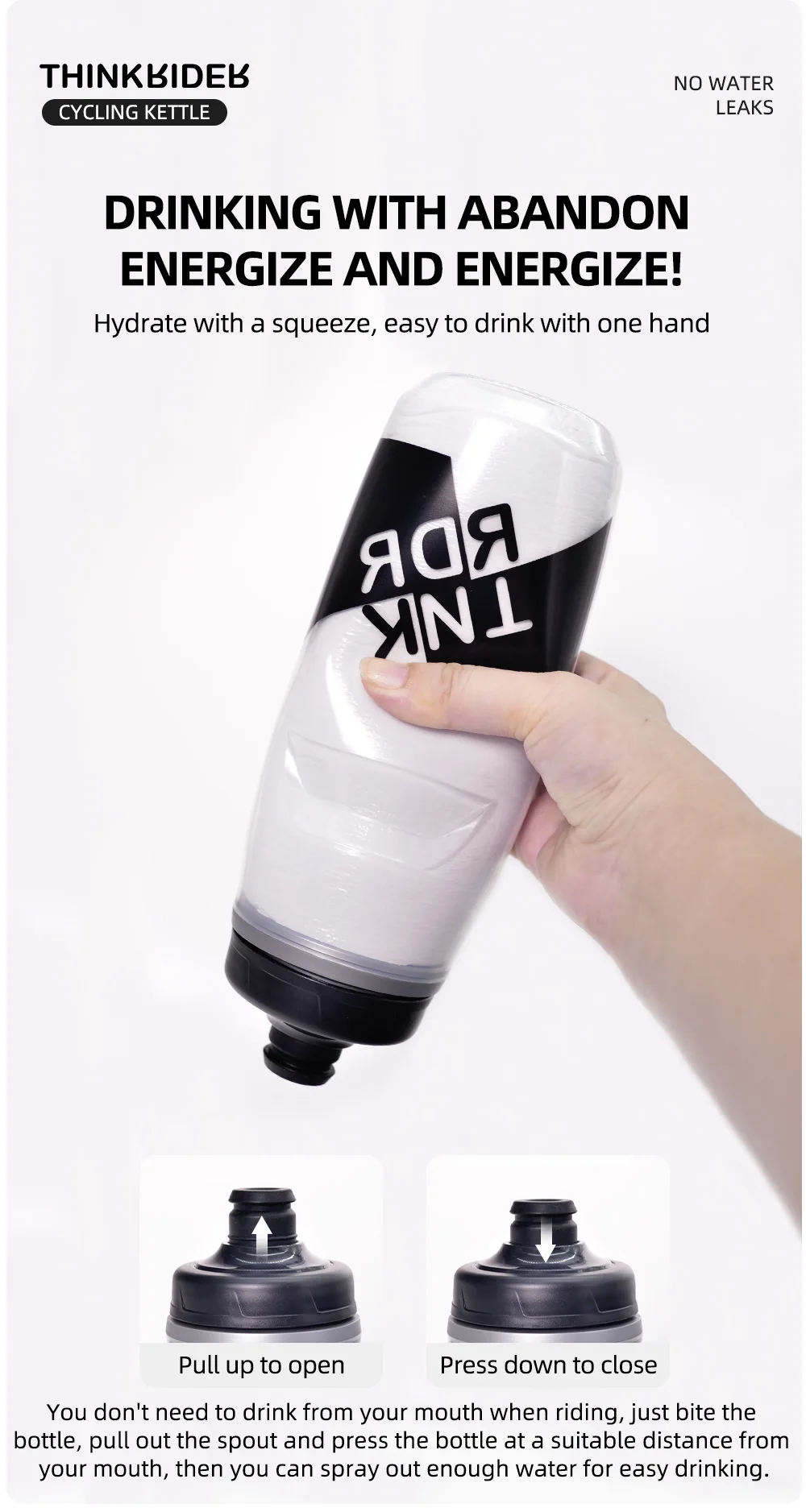 ThinkRider Isolierte Kaltrad-Wasserflasche, tragbar, 620 ml/21 Unzen, MTB-Flasche, ultraleichte, staubdichte Sportflasche – Detail 7