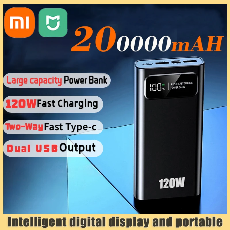 Portable power bank Xiaomi Mijia 200000mah Power Bank 120W Fast Charging Large Capacity Portable Digital Display External Battery