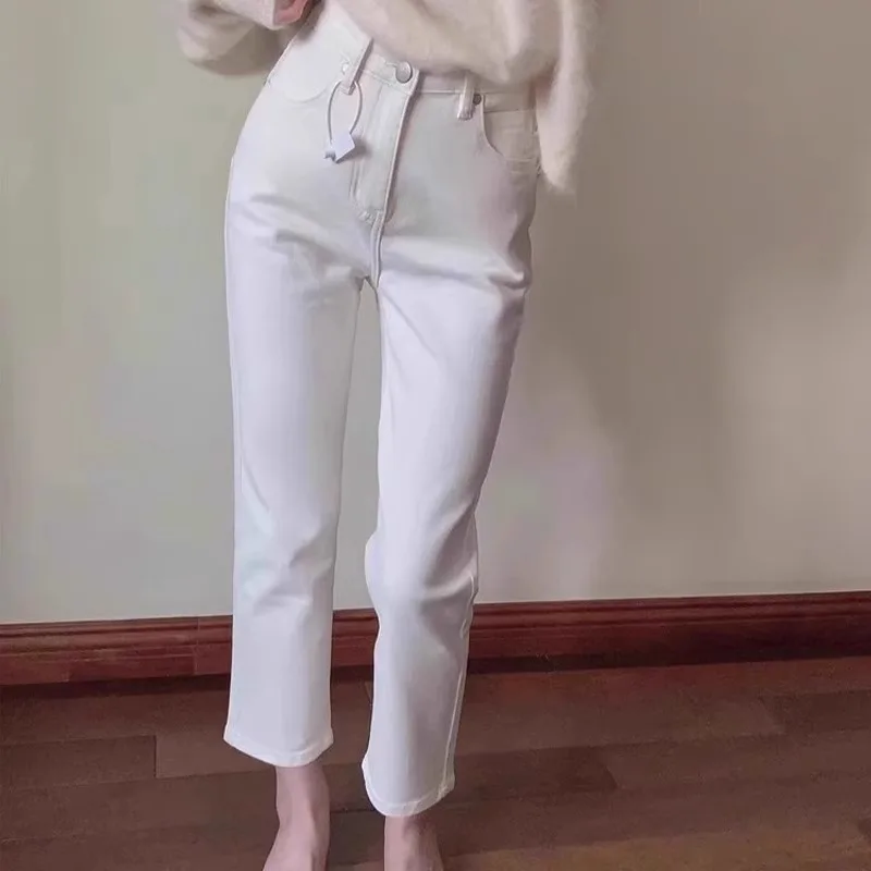 High Waist Slim Fit Straight Leg Denim Jeans Women's Small Stature Elastic Nine Tenths 45cm e Tube Summer Casual Cotton ...