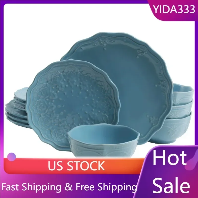 

The Pioner Woman Farmhouse Lace 12-Piece Dinnerware Set