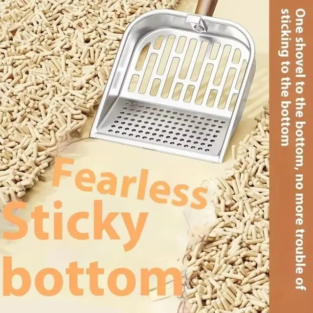 Stainless Steel Cat Litter Scoop Long Handled Hollow Design Pet Waste Picker Wooden Handle Easy Clean Waste Removal Sifting Tool 4