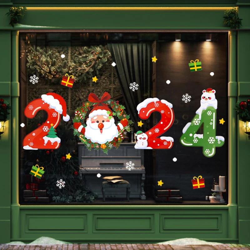 

2024 New Year Stickers Christmas Window Sticker Merry Christmas Decorations For Home 2023 Navidad Decals Xmas Party Decor Noel