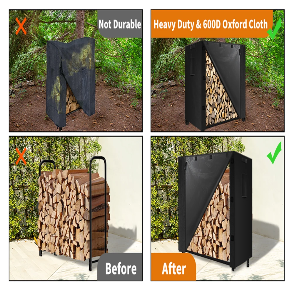 Outdoor Log Rack Cover Heavy Duty Waterproof Firewood Cover Openable Front Flap 4 Feet 600D 48 "x 24" x 41"