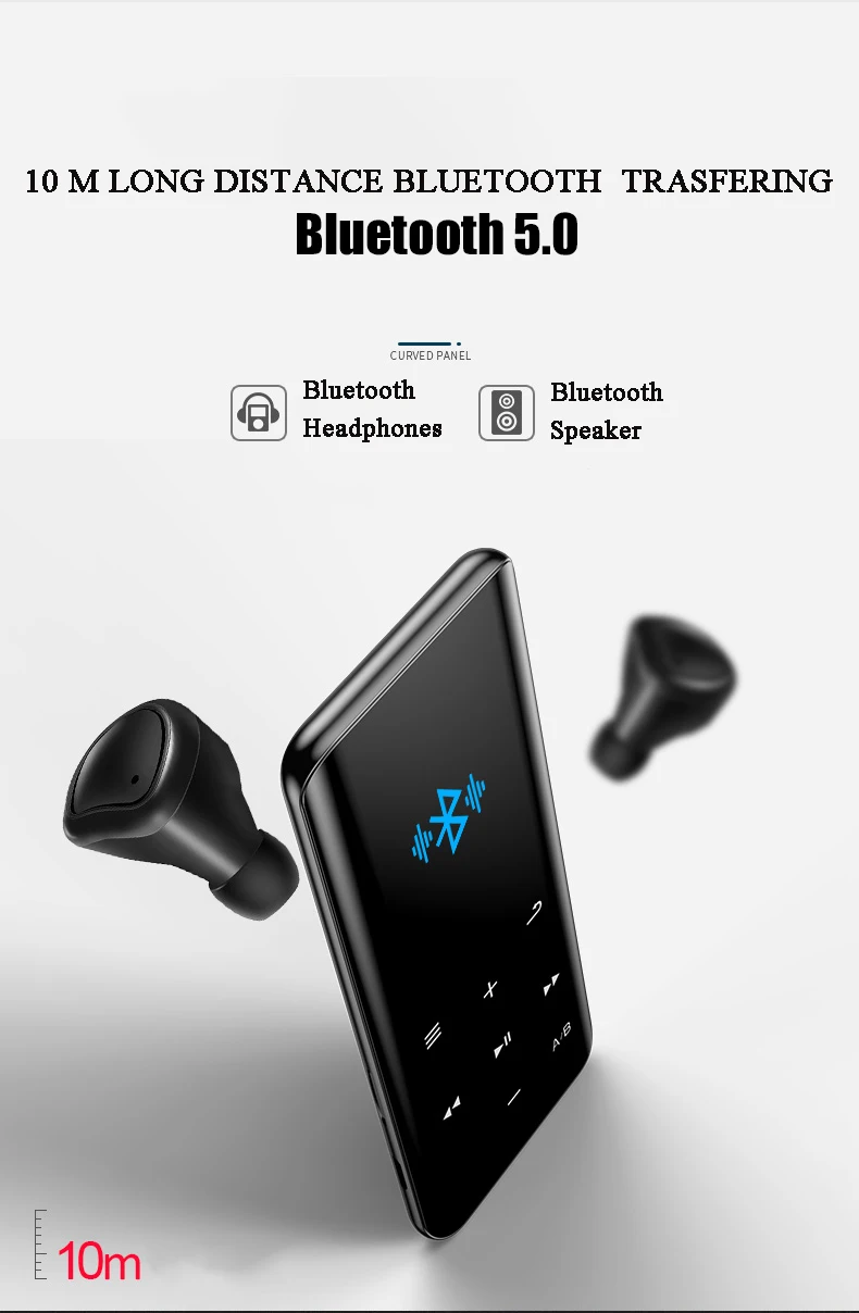 Bluetooth5.0 MP4 Player Full Touch Screen 16GB Music Player Built-in Speaker Support FM Radio Video E-book HiFi Lossless MP3