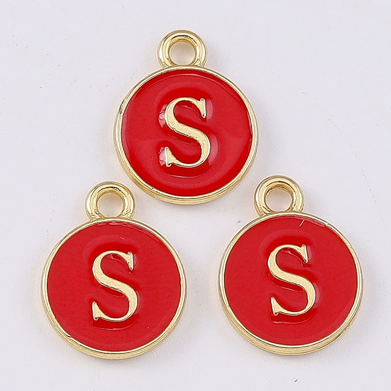 Duarte 20 Stück/Set Niedliche Emaille-Alphabet-Anhänger 26 A-Z Buchstaben-Charms für Schmuckherstellung Ohrringe Anhänger Halsketten DIY Bastelzubehör – Detail 21