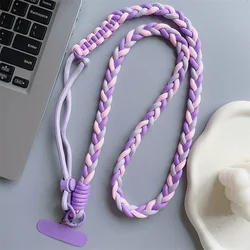 Colorful Woven Crossbody Phone Lanyard with Hanging Chain Pendant - Other (Piano Black)