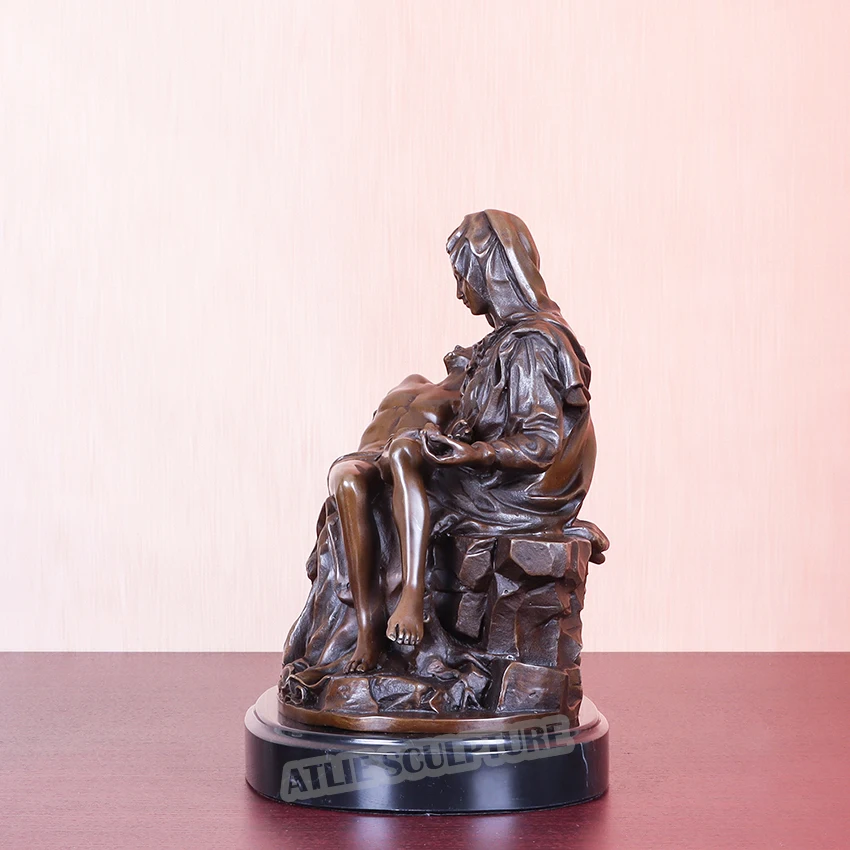 Famous Pieta Statue by Michelangelo Bronze Replica Sculpture Western Collectible Home Decoration 5