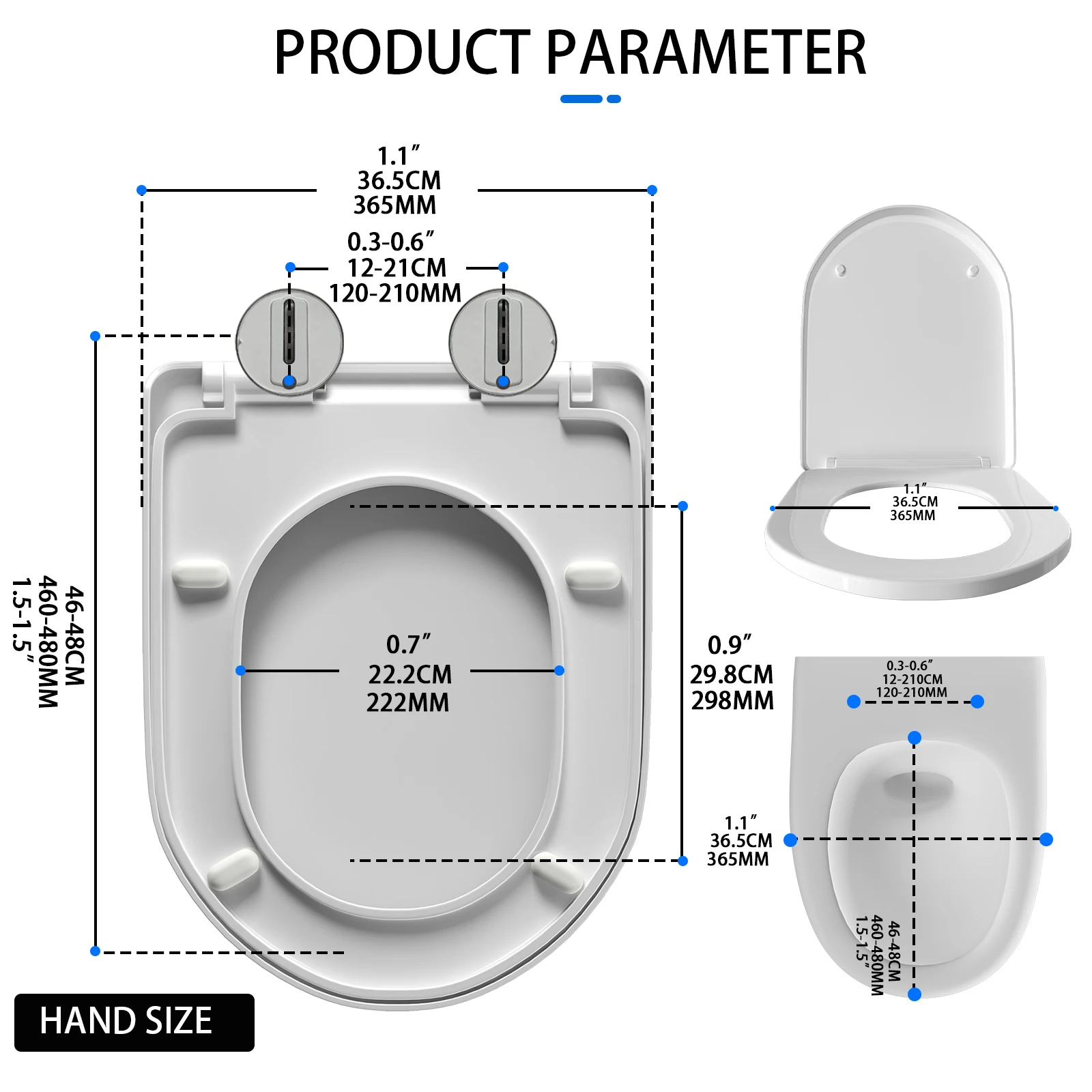 D-Shaped Toilet Seat Slow Close Quiet Lid Practical Handy Thickened Durable for Both Adults Children Safety Bathroom Accessories
