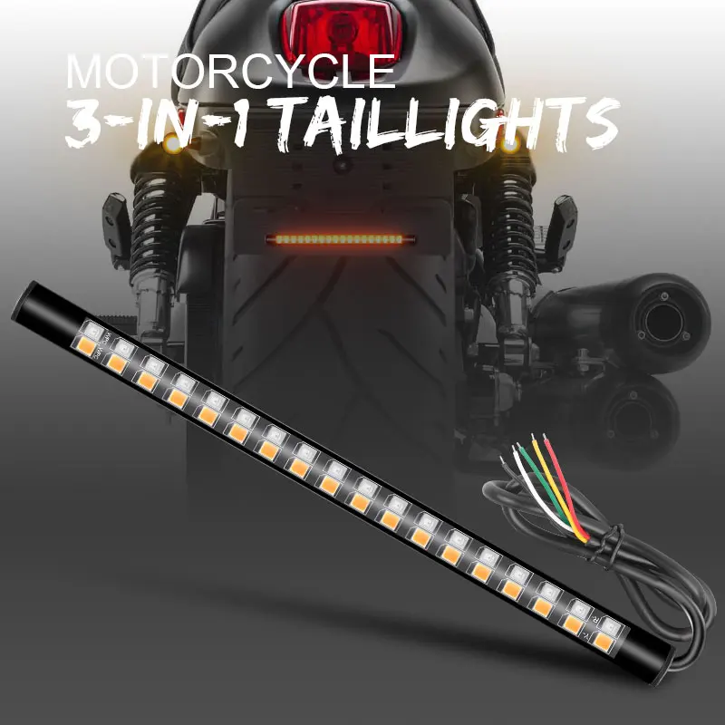 Motorcycle 3 in 1 LED Tail Light Strip 36LED 16cm Flexible Red Yellow Turn Signa