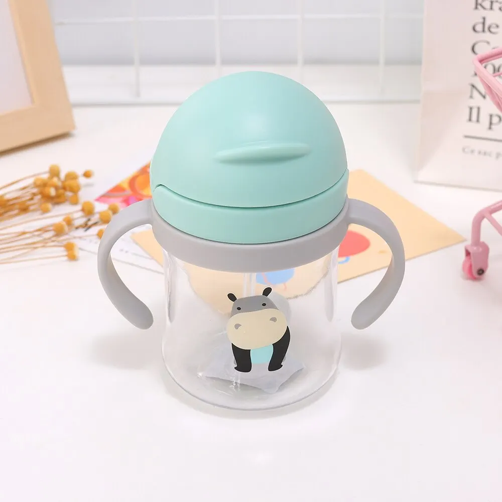 어린이 물병 250ml 누수 방지 빨대컵, 중력볼 빨대와 넓은 입구, 용 컵, 자동 밀봉 빨대컵