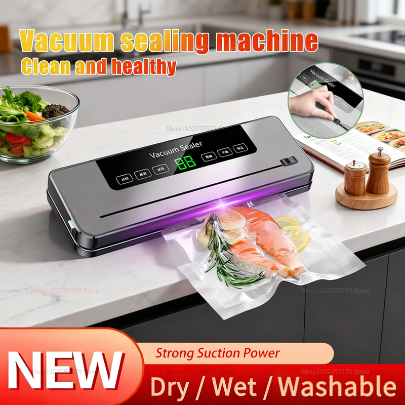 Electric Food Vacuum Sealer Machine For Kitchen Dry Wet Sealing With Built-in Cutter UV Food Preservation Compact Sealers