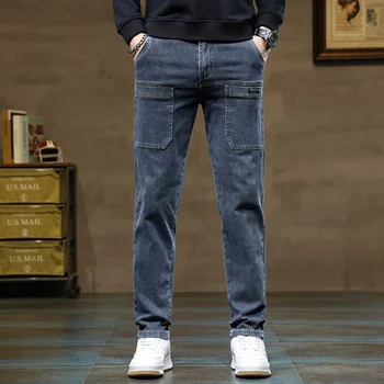 Versatile Six-Pocket Design Jeans Men's Loose Straight Leg Pants Stretchy Comfortable for Outdoor Hiking Activities All Seasons 1