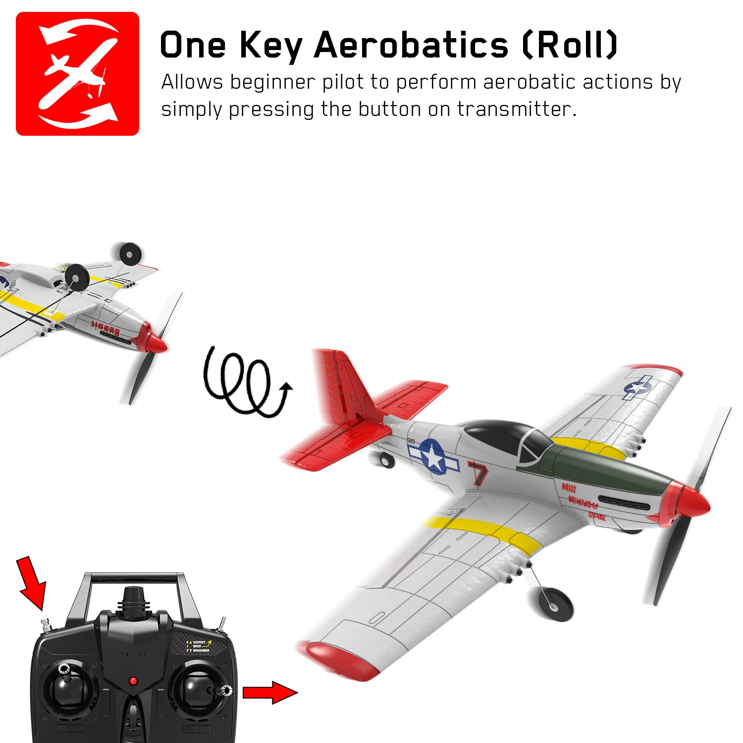 Volantex 768-1 P51D MUSTANG 750mm 75CM Wingspan EPO 2.4GHz 4CH Brushless Airplane with 6-Axis Stabilizer System RC Plane RTF 5