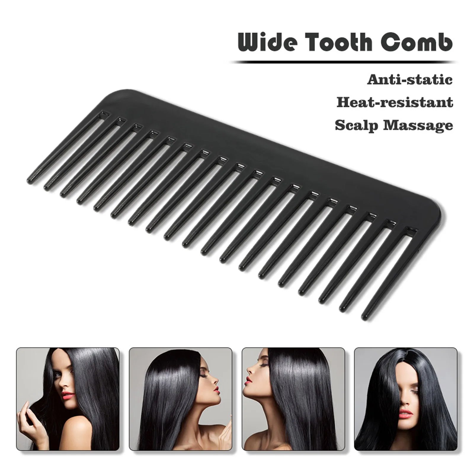 Black Large Wide Tooth Comb 19 Teeth Detangling Hairbrush Heat-resistant Anti-static Scalp Massage Hair Comb Hair Accessories