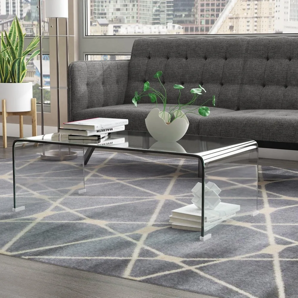 Glass Coffee Table for Living Room Clear Coffee Table with 0.47 inch Tempered Glass Small Modern Table