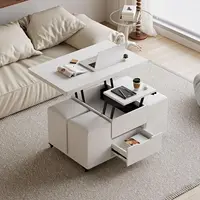 homary White Lift Top Coffee Table with Hidden Storage, 3 in 1 Multi-Function Modern Folding Center Table with 4 Stools and Cast 1