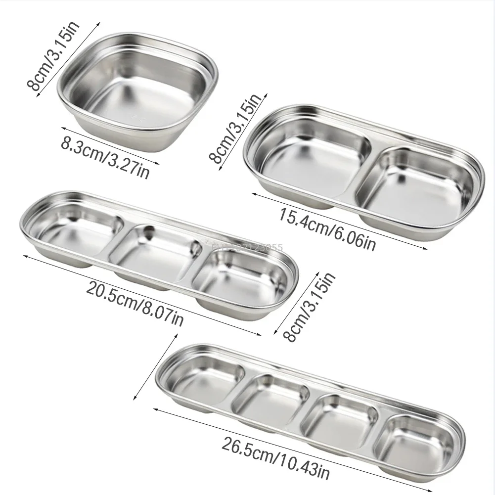 1/2/3/4 Grids Stainless Steel Seasoning Dish Korean Metal Barbecue Sauce Dipping Dish Plate BBQ Restaurant Kitchen Tableware