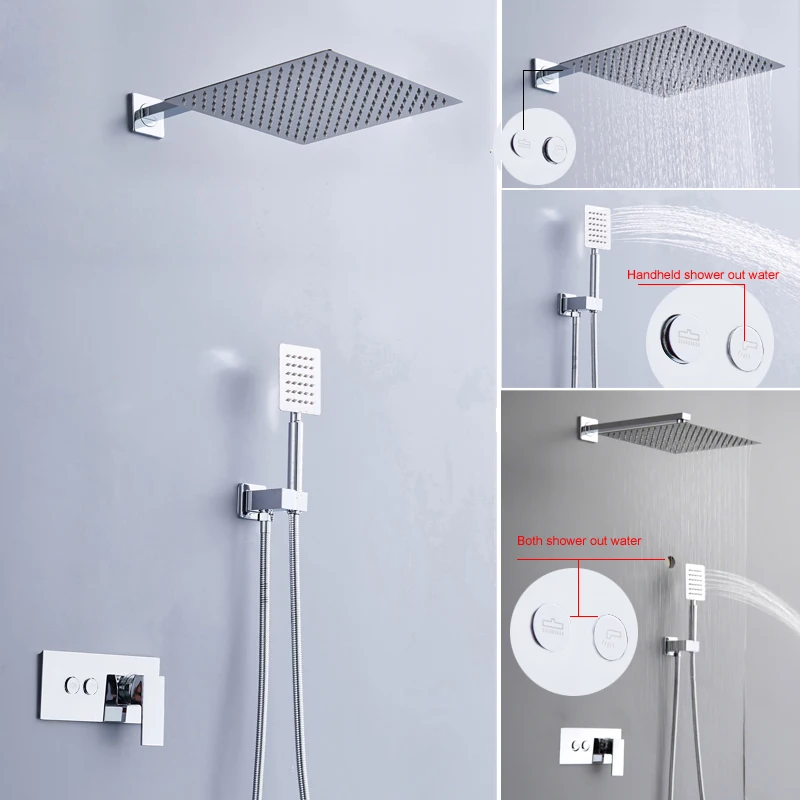 

Роскошный комбинированный смеситель для душа, хромированная насадка для тропического душа из нержавеющей стали, 8, 10, 12, 16 дюймов, настенный монтаж