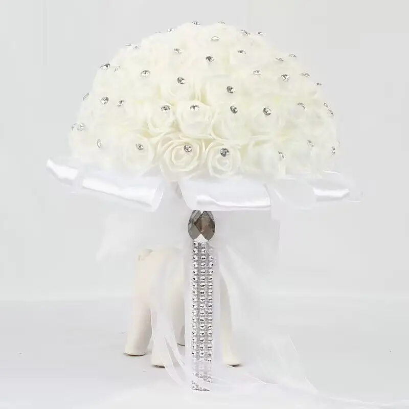 Wedding Bouquets Artificial Rose Flowers Bridal Bridesmaid Wedding Bouquet White Silk Flowers Roses Artificial Bride Boutonniere Pins