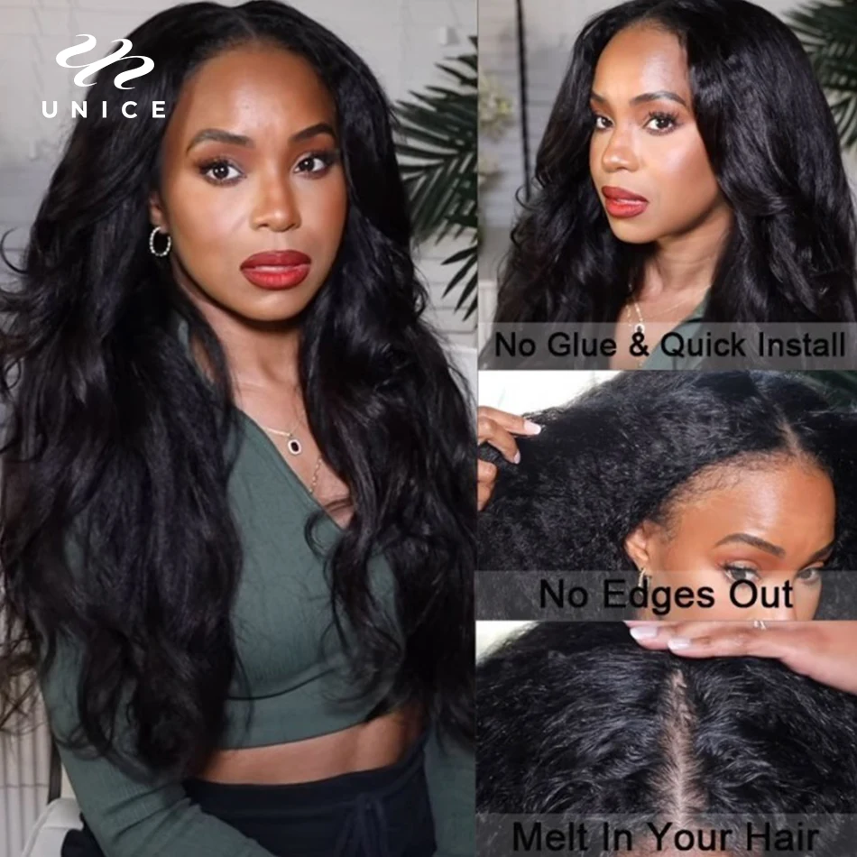 Human Hair Wigs UNice Hair Drawstring Cap Kinky Straight V Part Wig & U Part Wig Human Hair Wigs