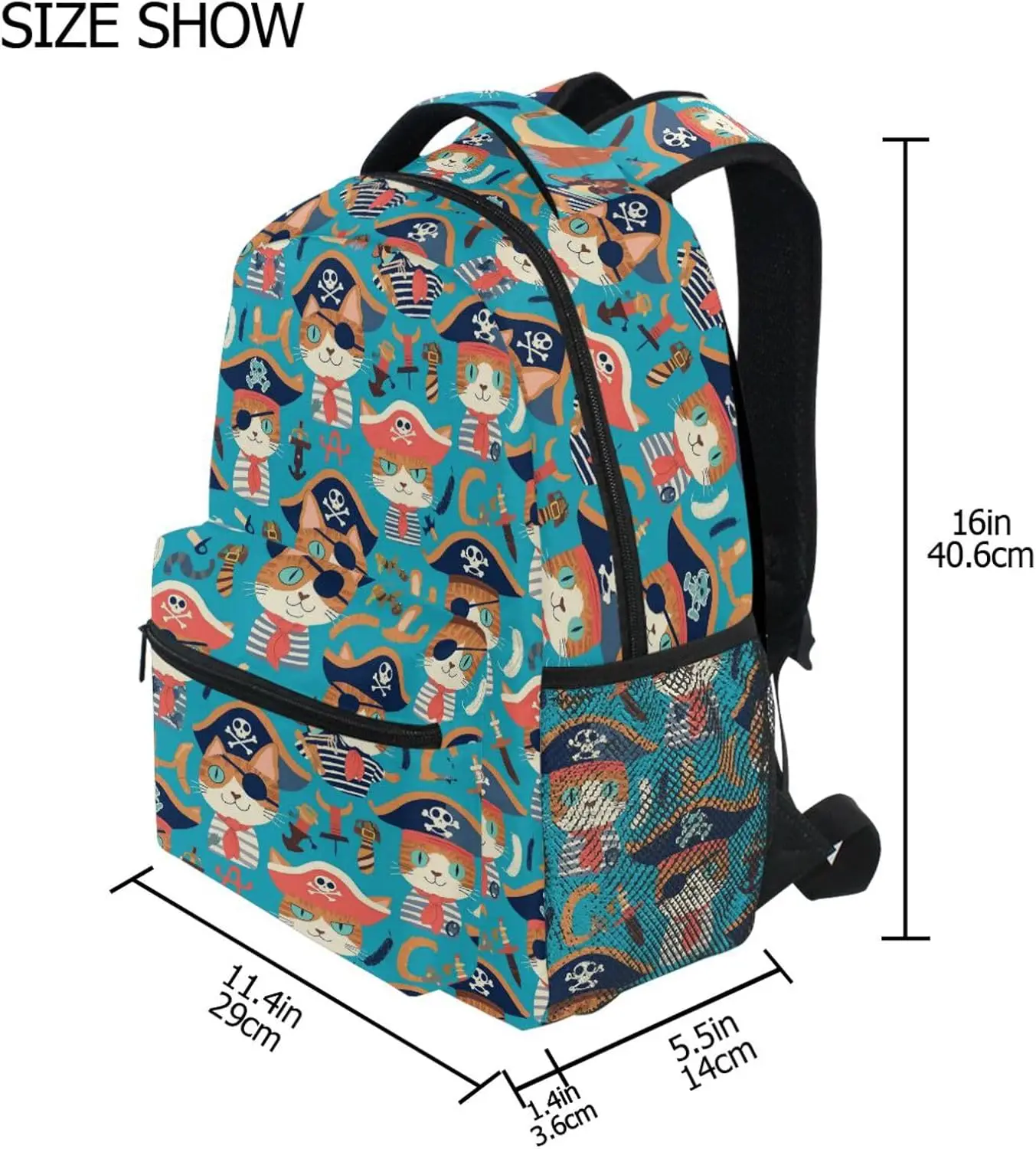 Pirate Cat Ship Backpack Bookbags Daypack Kids Girls Boys Anchor Backpacks Laptop Bags School Purse Travel Sports Water 3