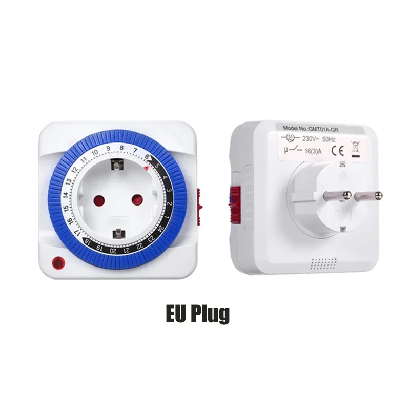 EU/US 24 Hours Timer Switch Timer Plug in Mechanical Grounded Programmable Smart Countdown Loop Switch Socket Auto Power off