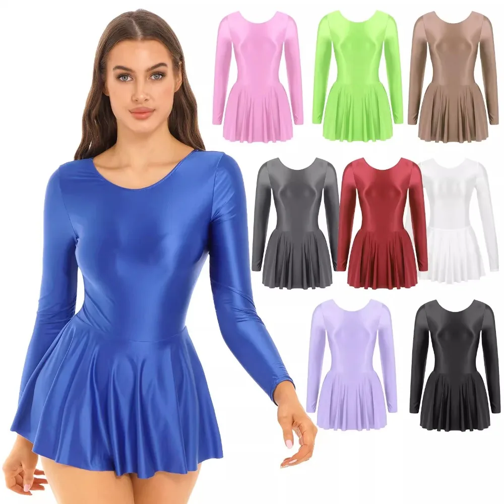 

Women Glossy Ruffled Mini Dress Leotard Lingerie Sleepwear Ballet dress, gymnastics suit, jumpsuit