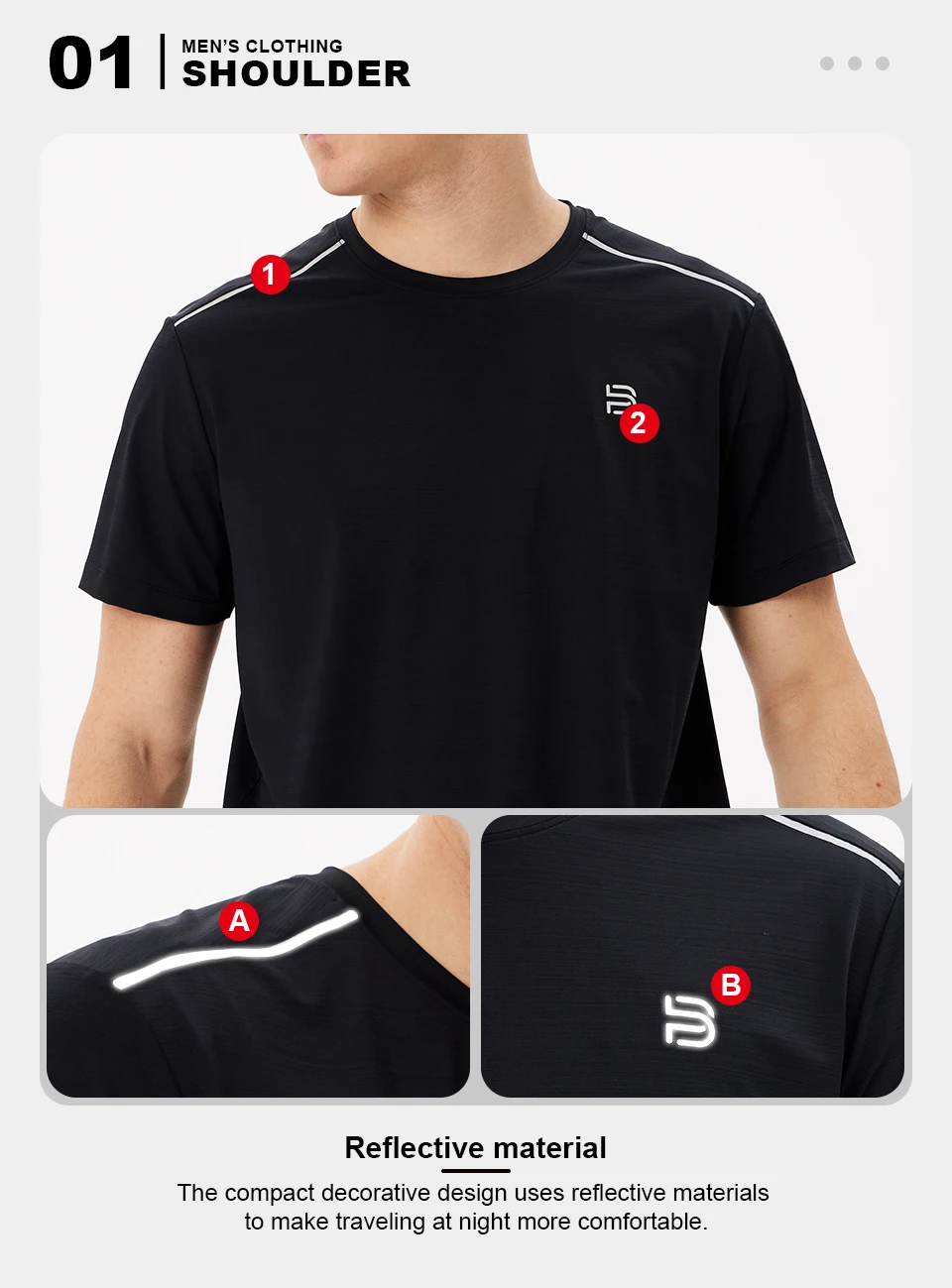 Baasploa Herren-Sport-T-Shirt, atmungsaktives Laufshirt für Herren, Markenkomfort, weich, schnell trocknend, Trainingsserie, solide Kleidung – Detail 8