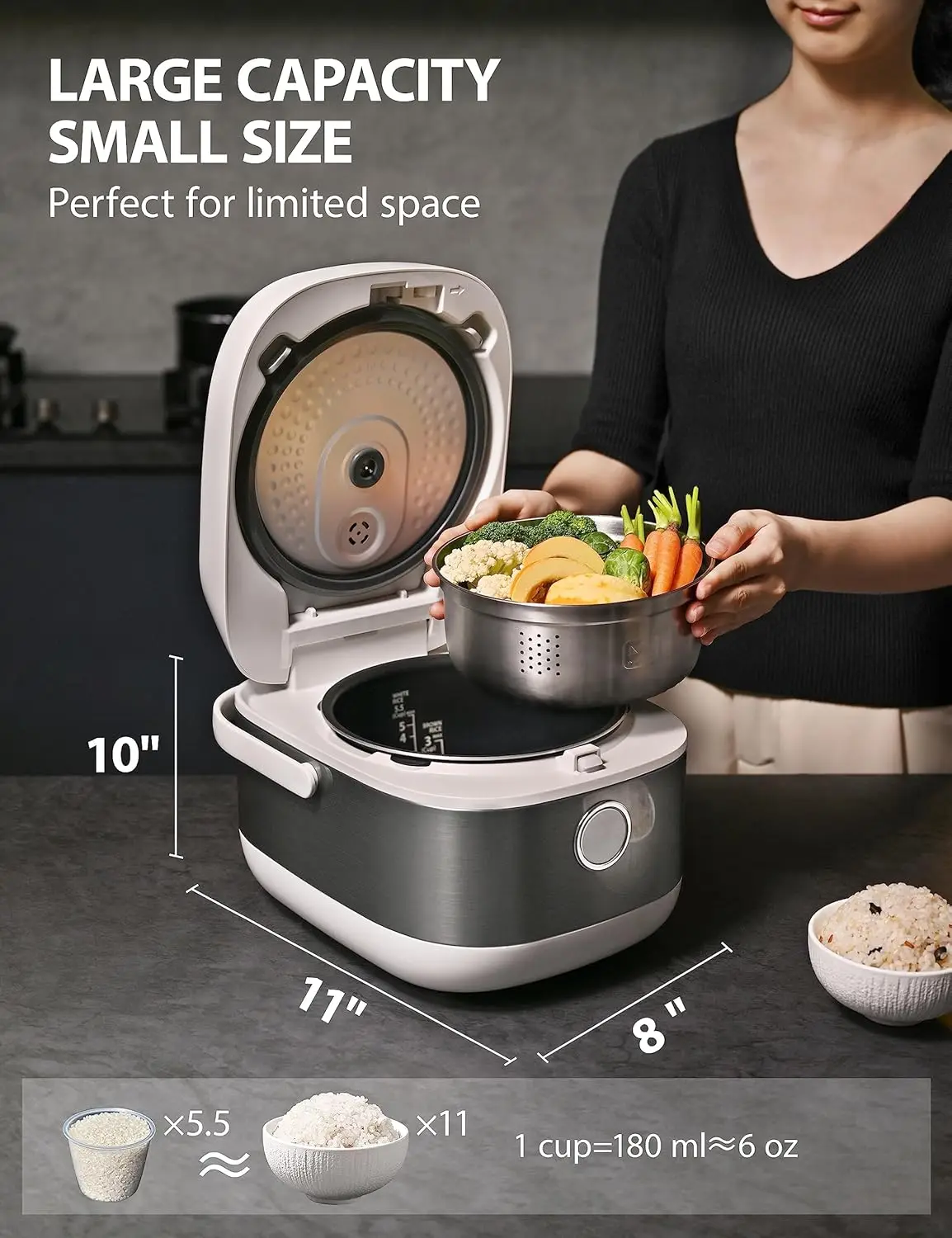 Rice Cooker Induction Heating, with Low Carb Rice Cooker Steamer 5.5 Cups Uncooked -8 Cooking Fun 6