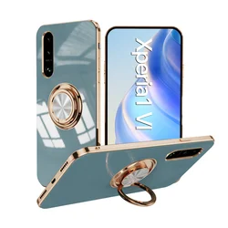 Shockproof Plating Ring Stand Holder Phone Case - Protective Cover with Enhanced Grip for Sony Xperia 10 VI (GRAY)