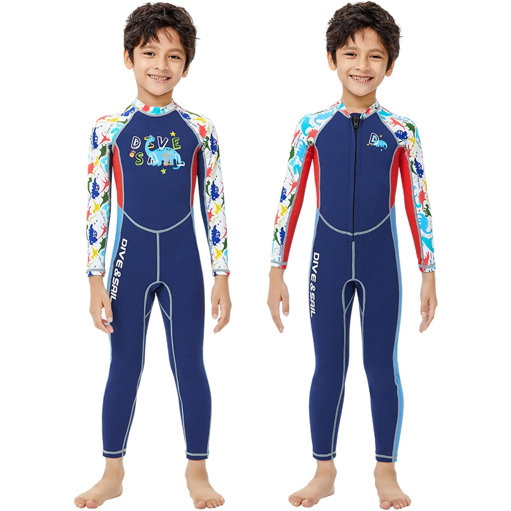 

Children 2.5mm Neoprene Wetsuit Warm One-piece Long Sleeve Diving Suit Cold Proof Sunscreen Surfing Swimming Snorkeling Swimsuit