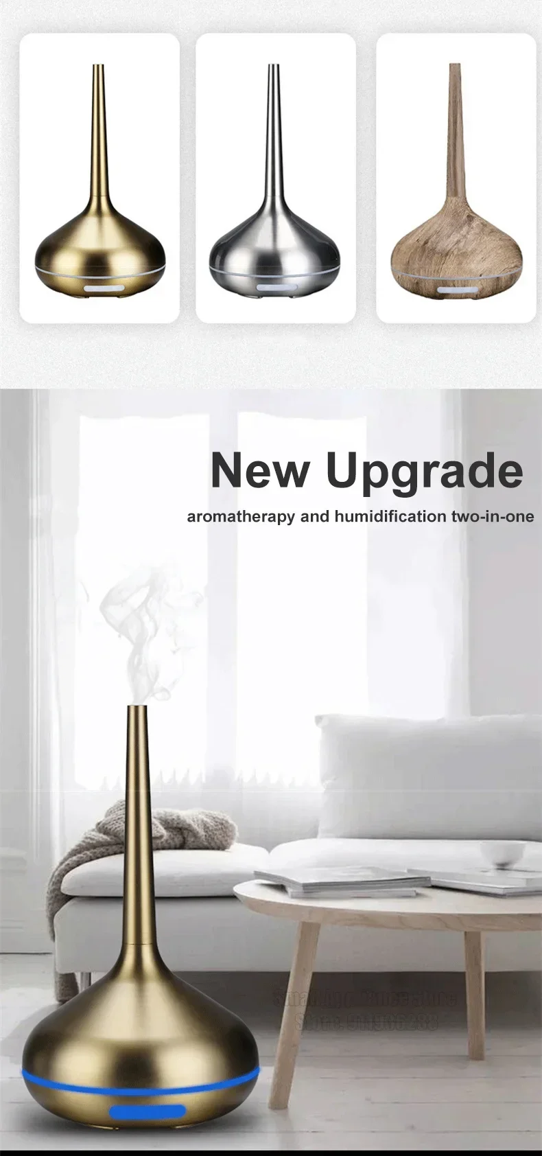 Description Picture 3 of itemUSB Humidifier aromatherapy machine USB home mini night light essential oil diffuser wood grain metal brushed texture
