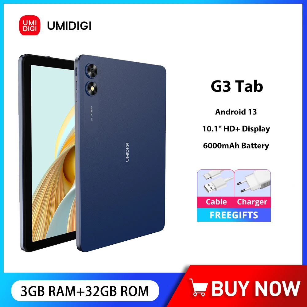 

UMIDIGI G3 Tab Tablet 10.1 Inch 3GB RAM+32GB ROM MT8766 Quad-Core 8MP Camera 6000 mAh Battery Android 13 Quick Charge Tablet PC