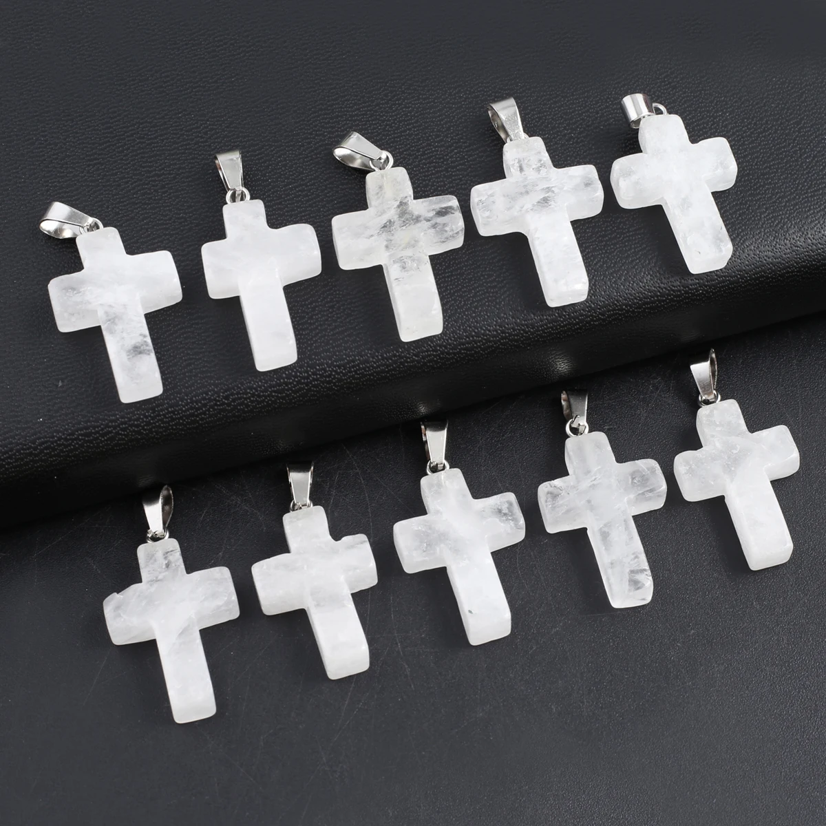 

Cross Shape Natural Clear Quartzs Pendant Charm Natural Stone Pendant for Making DIY Jewelry Necklace Accessory 35x19mm 12pcs