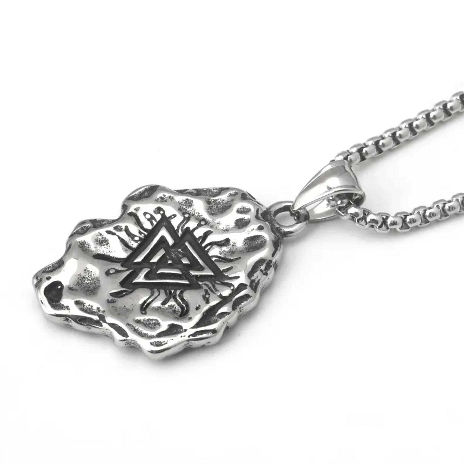 FANDAO-Unisex Vintage Nordic Viking Compass Valknut Symbol Stainless Steel Pendant Necklace