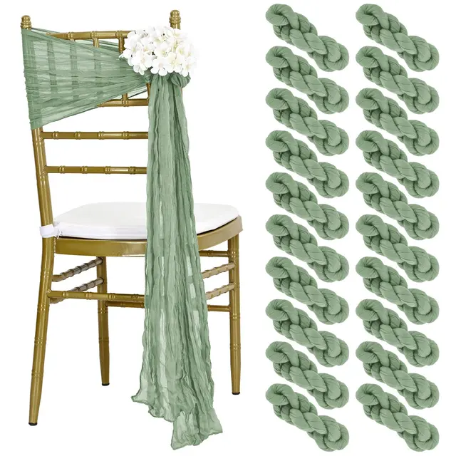 Sage Green Cheesecloth Chair Sashes, Chair Bow Designed Decorative Chair Sashes for Wedding Reception Party Hotel Decoration