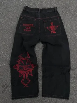 2025 New Prints Jeans Men Streetwear Baggy Wide Leg Jeans Korean Fashion Drapes Straight Casual Loose Denim Cargo Pants 1