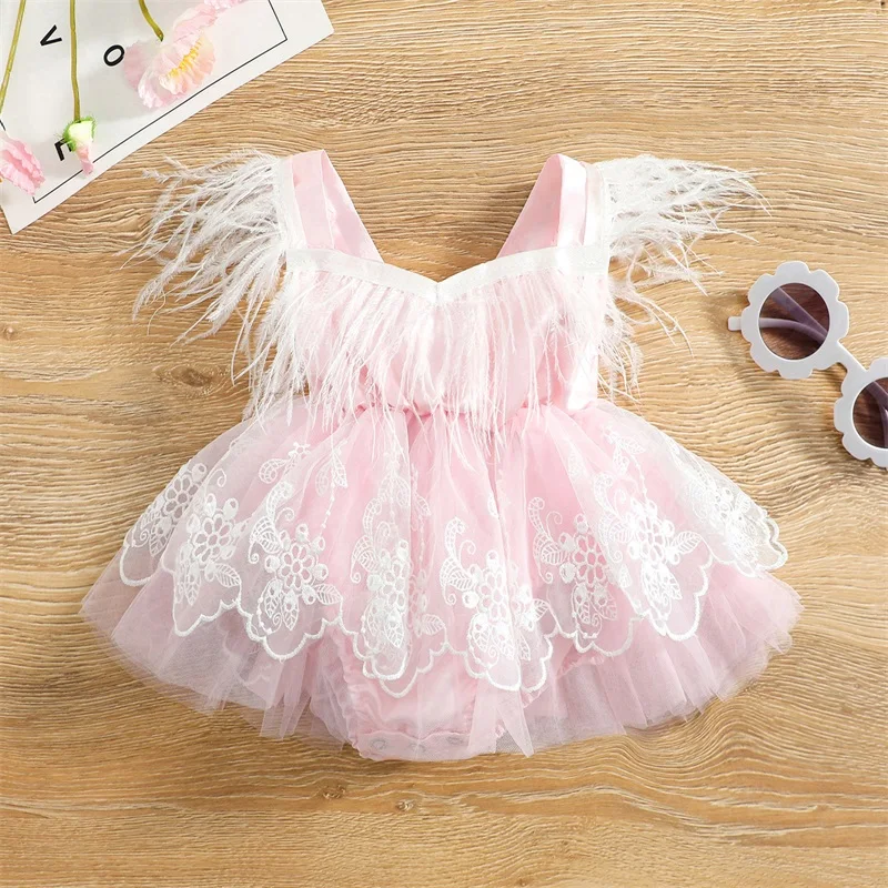 

Newborn Infant Baby Girl Clothes Lace Romper Dress Ruffle Backless Jumpsuit Tassel Bodysuit Summer Outfit Sundress with Bowknot