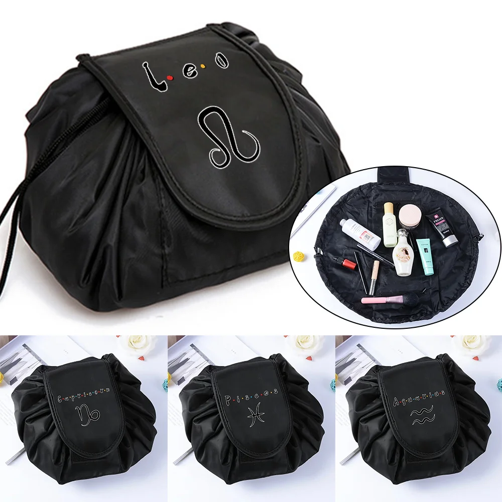 

Lazy Drawstring Cosmetic Bag Travel Artifact Wash Storage Bag Makeup Bag Bathroom Fashion Women Constellation Print Organizer