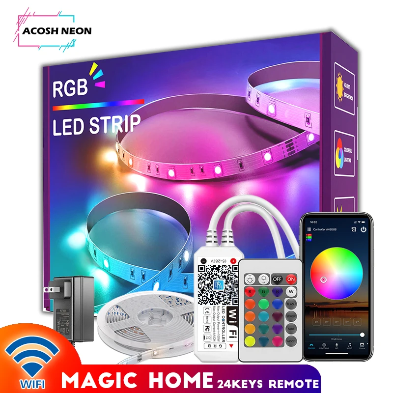 rgb led strip lights 65.6ft/20M music sync led strip flexible waterproof Magic Home LED Strip work with Alexa Google Assistant