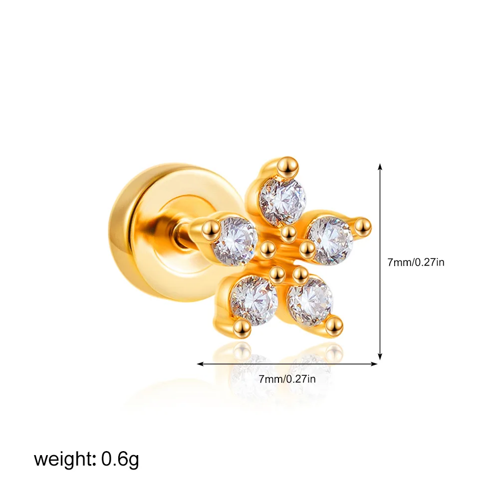1 STÜCK Edelstahl Zierliche CZ Blume Herz Sonne Stern Ohrstecker für Frauen Flache Rückseite Winziger Ohrring Tragus Knorpelpiercing 20G – Detail 15