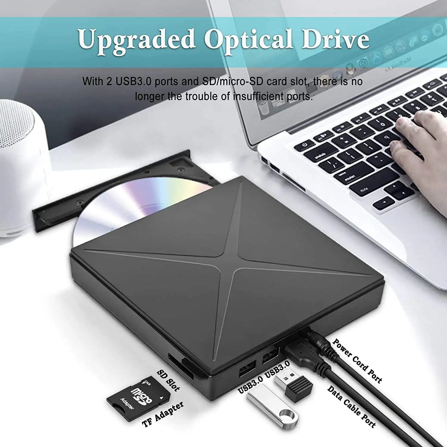 USB 3.0 슬림 외장 광학 드라이브, DVD RW CD 라이터 드라이브, 버너 리더 플레이어, 광학 드라이브, 노트북 노트북용 플러그 앤 플레이