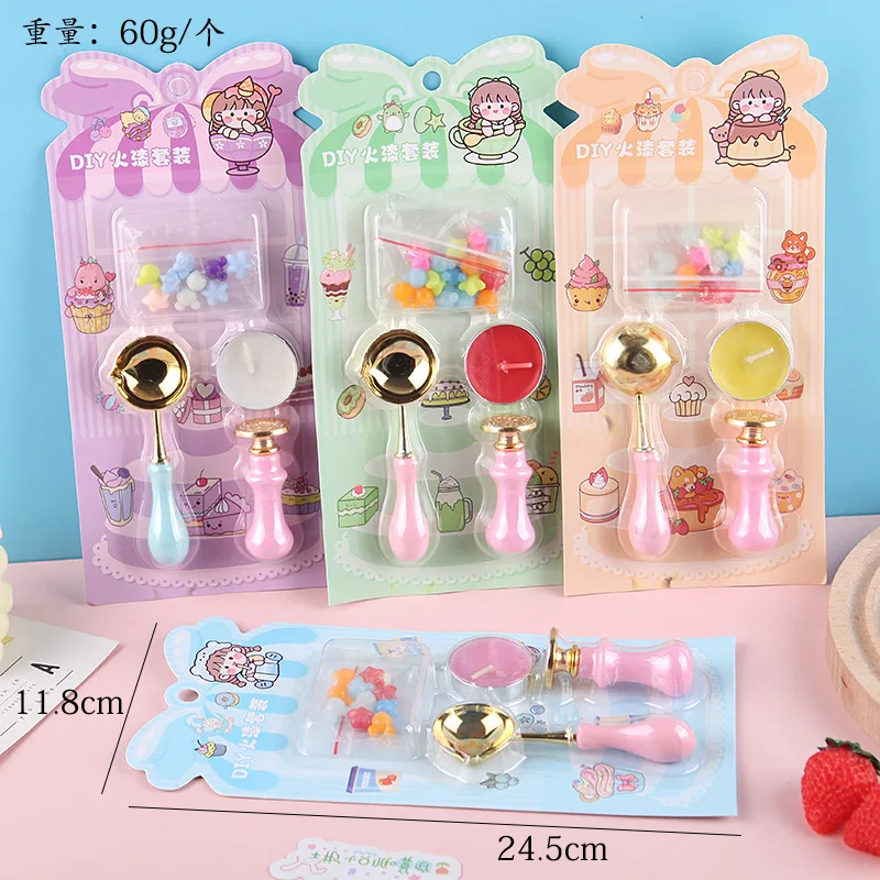 Creative Fire Paint Stamp Set Student Handbook DIY Material Kit With Wax Grain Handle Spoon Stamp Guca Toys Girls Birthday Gifts