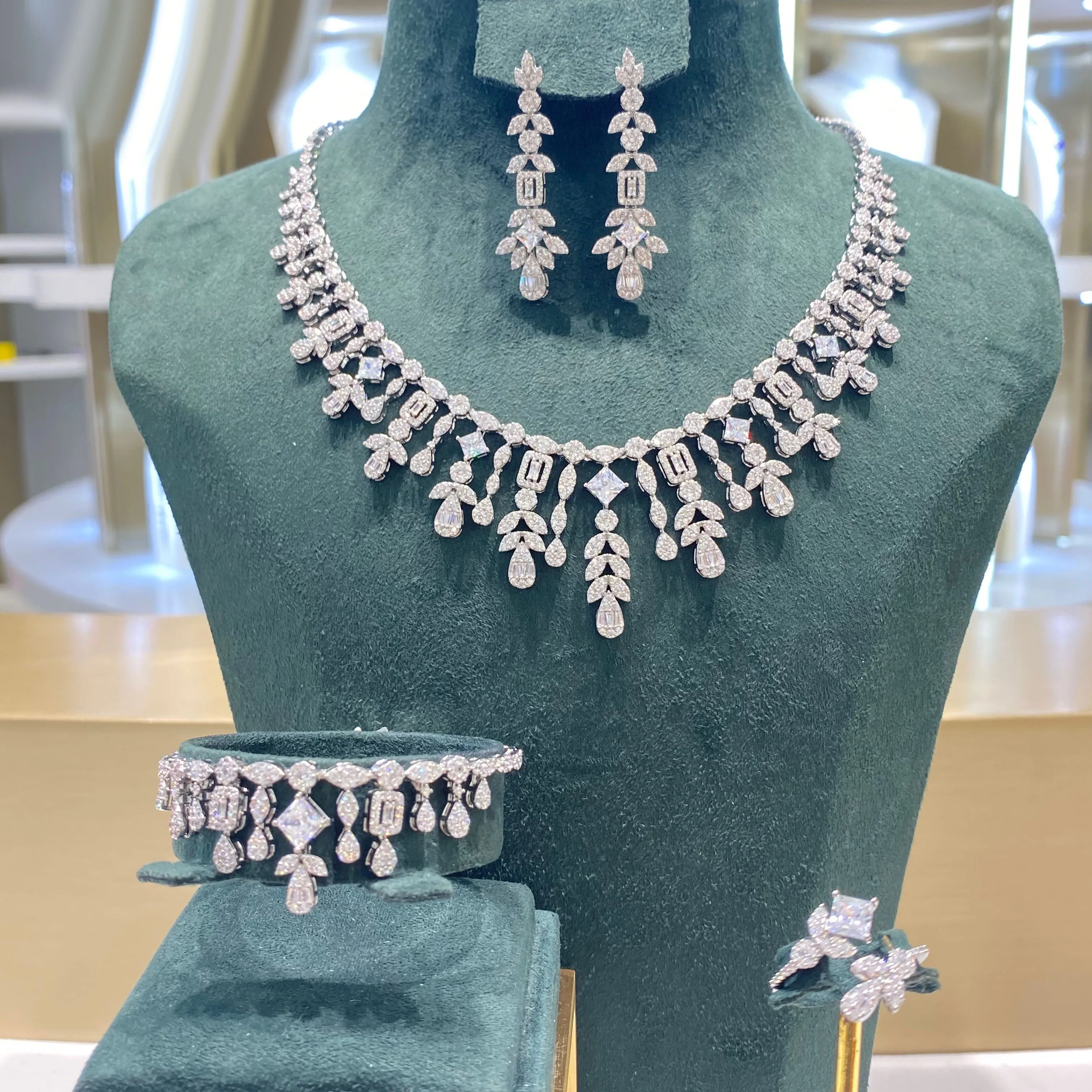 

011254 Cubic Zirconia Jewelry Set for Women Dubai Necklace Sets Party Wedding & Engagement musulman ensembles Drop Shipping