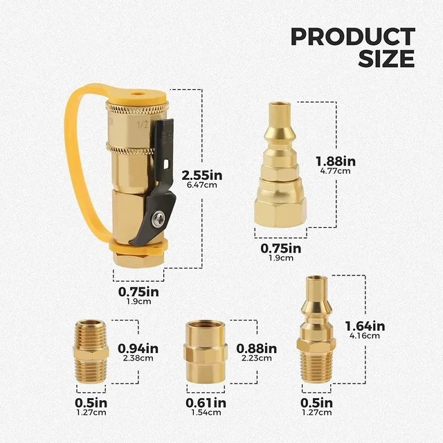 1/4 "Rv Propán Gyors Csatlakozás Illesztő Adapter Készlet Sárgaréz Lezáró Szelep Teljes Áramlású Dugó 3/8 Hüvelykes Női És Férfi Npt Szál Tömítőszalag - Image 4