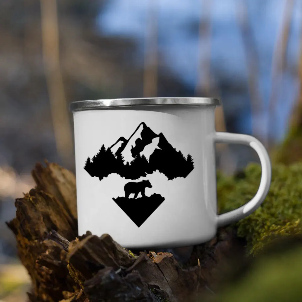 Taza de café de esmalte de montaña personalizada, taza de Camping